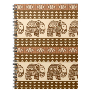 Ethnic Elephants Geometric Vintage Pattern Notebook