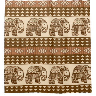 Ethnic Elephants Geometric Vintage Pattern Shower Curtain