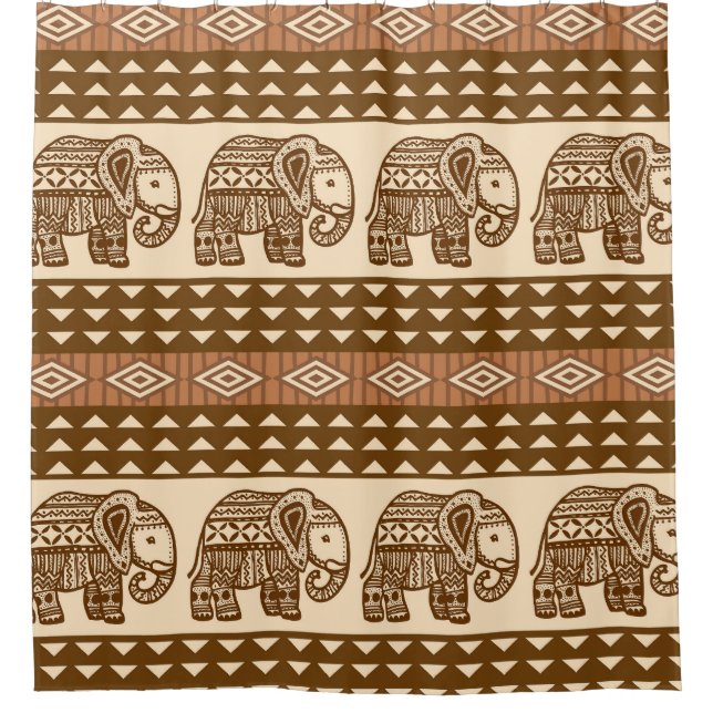 Ethnic Elephants Geometric Vintage Pattern Shower Curtain (Front)