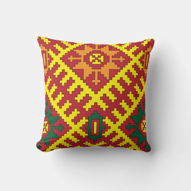 Ethnic Ethnographic folk art pattern from Alsunga Cushion (Front)