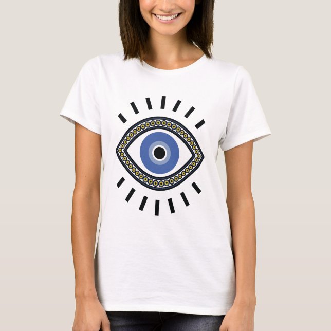 Ethnic evil eye protection amulet, greek blue eye T-Shirt (Front)