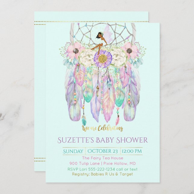 Ethnic Fairy Dream Catcher Boho Any Colour Paper Invitation (Front/Back)