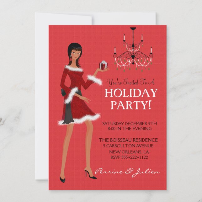 Ethnic Fashion Girl Christmas Glitter Holiday Invitation (Front)