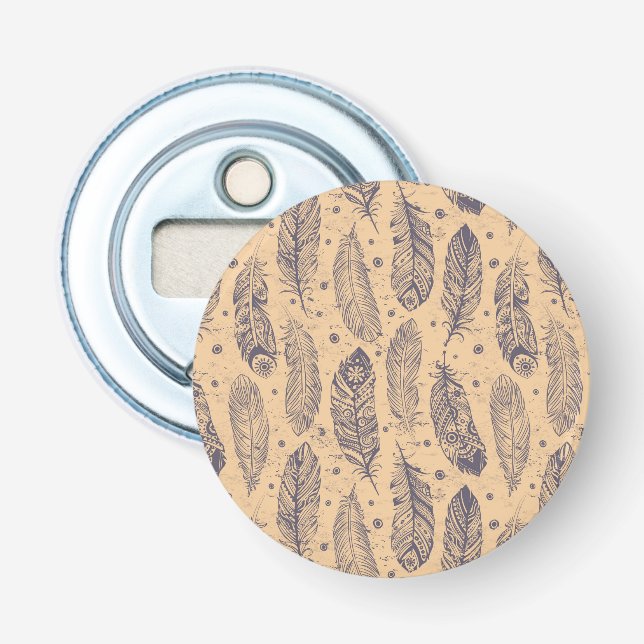 Ethnic Feather Outline Pattern Bottle Opener (Front)
