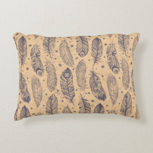 Ethnic Feather Outline Pattern Decorative Cushion