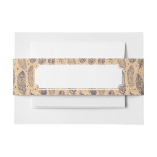 Ethnic Feather Outline Pattern Invitation Belly Band