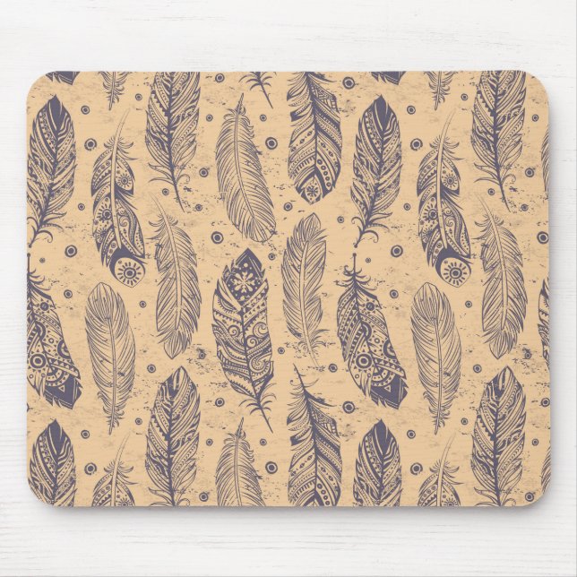 Ethnic Feather Outline Pattern Mouse Pad (Front)