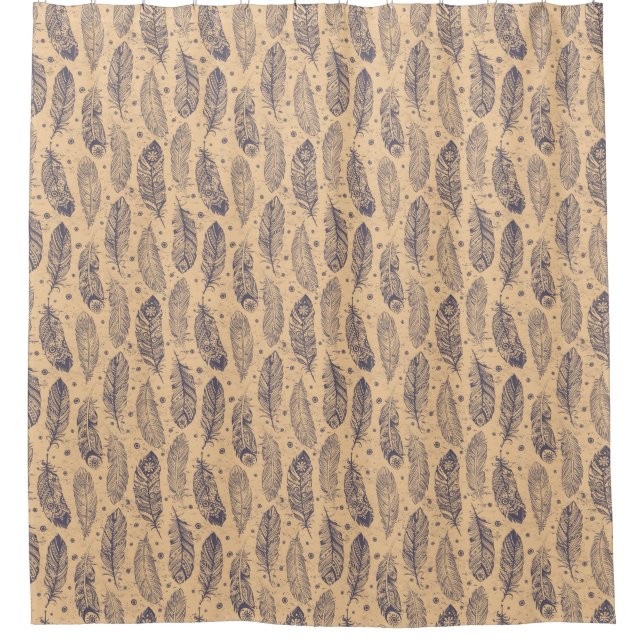 Ethnic Feather Outline Pattern Shower Curtain (Front)