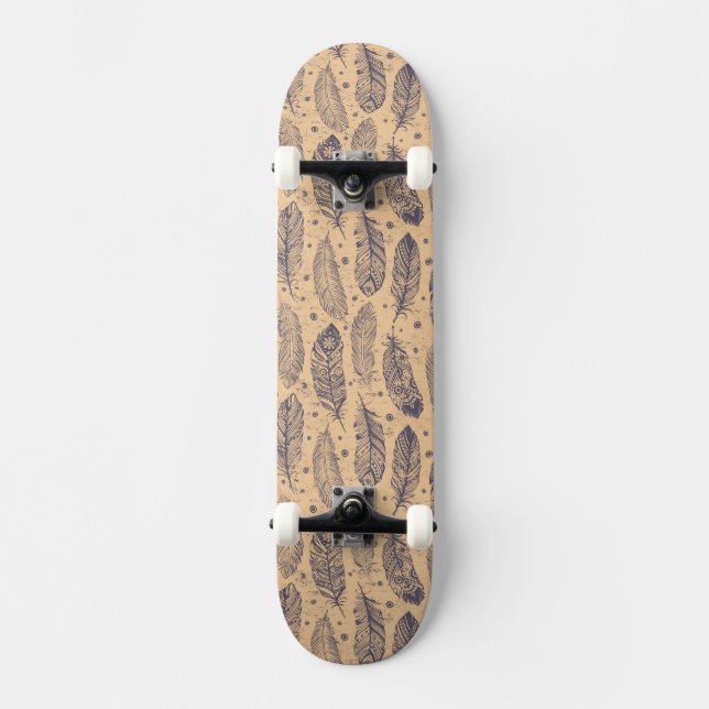 Ethnic Feather Outline Pattern Skateboard (Front)