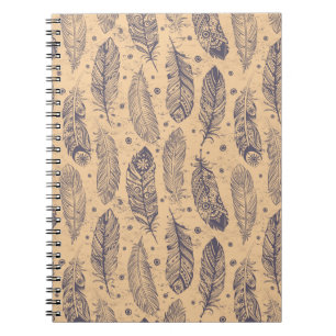 Ethnic Feather Outline Pattern Spiral Notebook