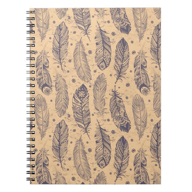 Ethnic Feather Outline Pattern Spiral Notebook (Front)