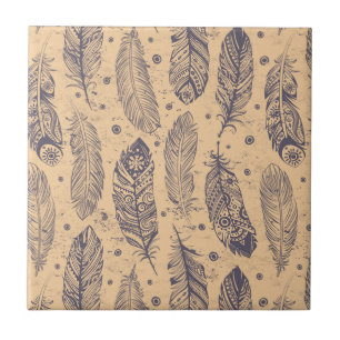 Ethnic Feather Outline Pattern Tile