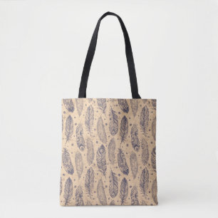 Ethnic Feather Outline Pattern Tote Bag