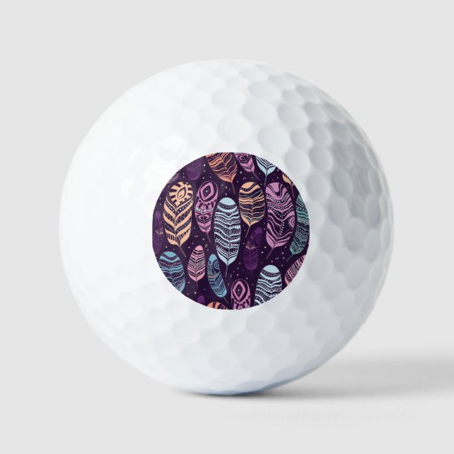 Ethnic feathers: black and white pattern golf balls (Front)
