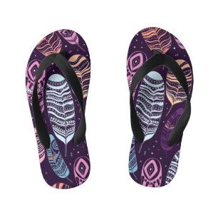 Ethnic feathers: black and white pattern kid's jandals