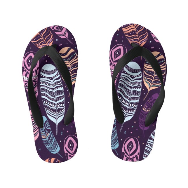 Ethnic feathers: black and white pattern kid's jandals (Footbed)