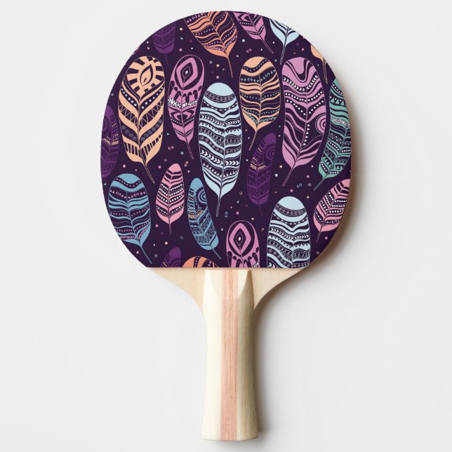 Ethnic feathers: black and white pattern ping pong paddle (Front)