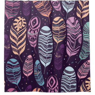 Ethnic feathers: black and white pattern shower curtain