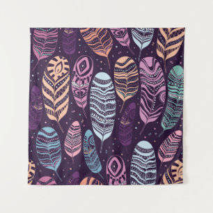 Ethnic feathers: black and white pattern tapestry