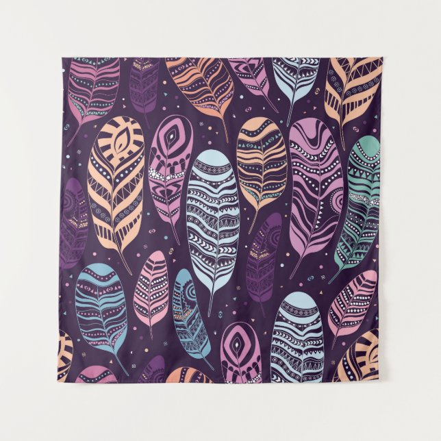 Ethnic feathers: black and white pattern tapestry (Front)