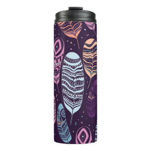 Ethnic feathers: black and white pattern thermal tumbler