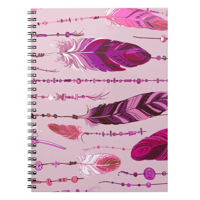 Ethnic Feathers: Bright Coloured Pattern. Notebook (Front)