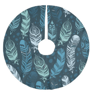Ethnic Feathers: Colourful Seamless Pattern. Brushed Polyester Tree Skirt