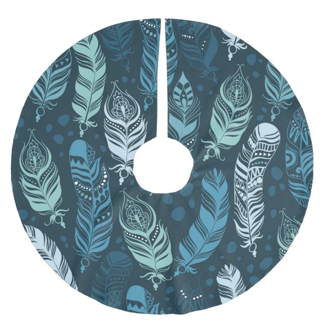 Ethnic Feathers: Colourful Seamless Pattern. Brushed Polyester Tree Skirt (Front)