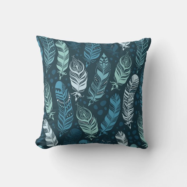 Ethnic Feathers: Colourful Seamless Pattern. Cushion (Front)
