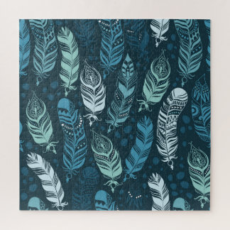 Ethnic Feathers: Colourful Seamless Pattern. Jigsaw Puzzle
