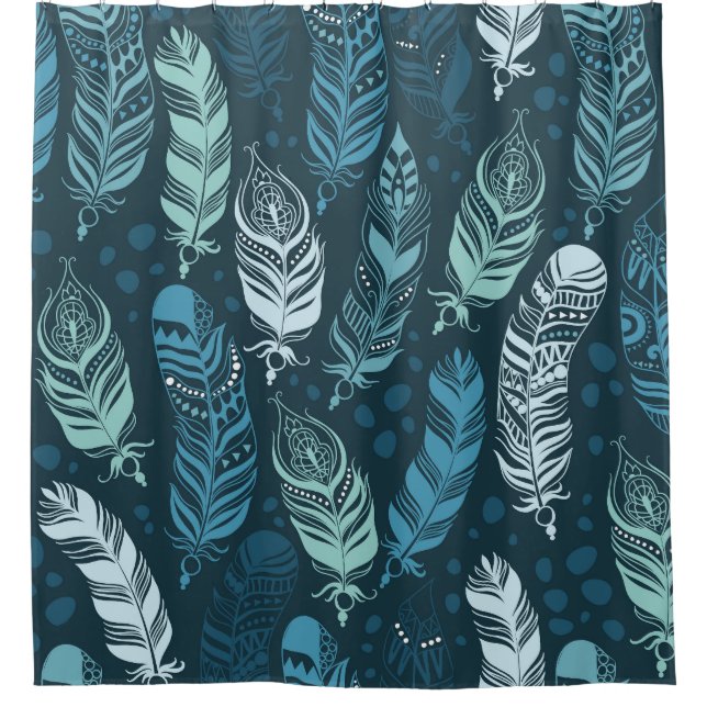 Ethnic Feathers: Colourful Seamless Pattern. Shower Curtain (Front)
