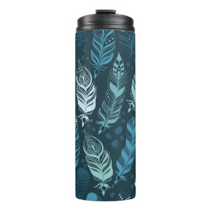 Ethnic Feathers: Colourful Seamless Pattern. Thermal Tumbler