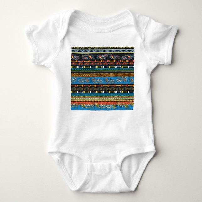 Ethnic Feathers: Embroidery Boho Chic Baby Bodysuit (Front)