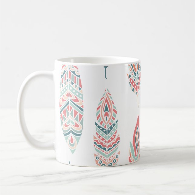 Ethnic Feathers Hand Drawn Illustration Coffee Mug (Left)