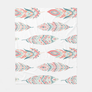 Ethnic Feathers Hand Drawn Illustration Fleece Blanket