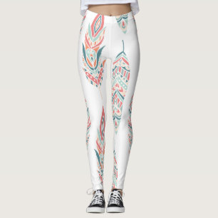 Ethnic Feathers Hand Drawn Illustration Leggings