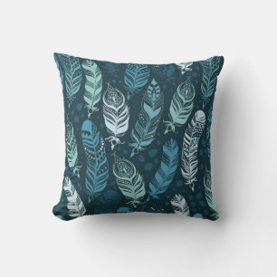 Ethnic feathers seamless pattern cushion