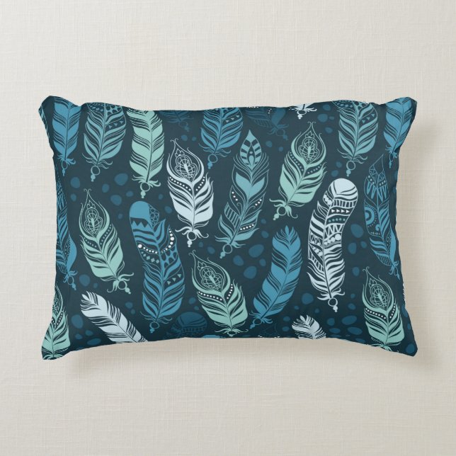 Ethnic feathers seamless pattern decorative cushion (Front)