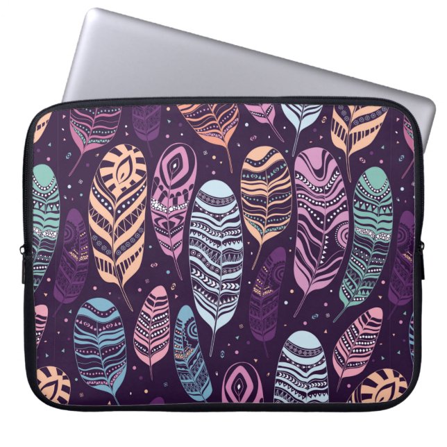 Ethnic feathers seamless pattern. laptop sleeve (Front)