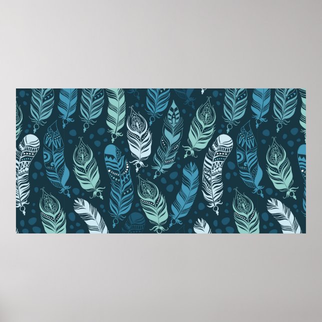 Ethnic feathers seamless pattern poster (Front)