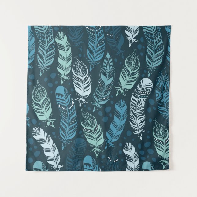 Ethnic feathers seamless pattern tapestry (Front)