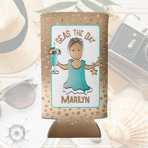 Ethnic Female Cartoon Funny Saying Cruise Blue   Seltzer Can Cooler