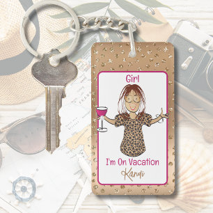 Ethnic Female Cartoon Vacation Funny Saying Gift Key Ring