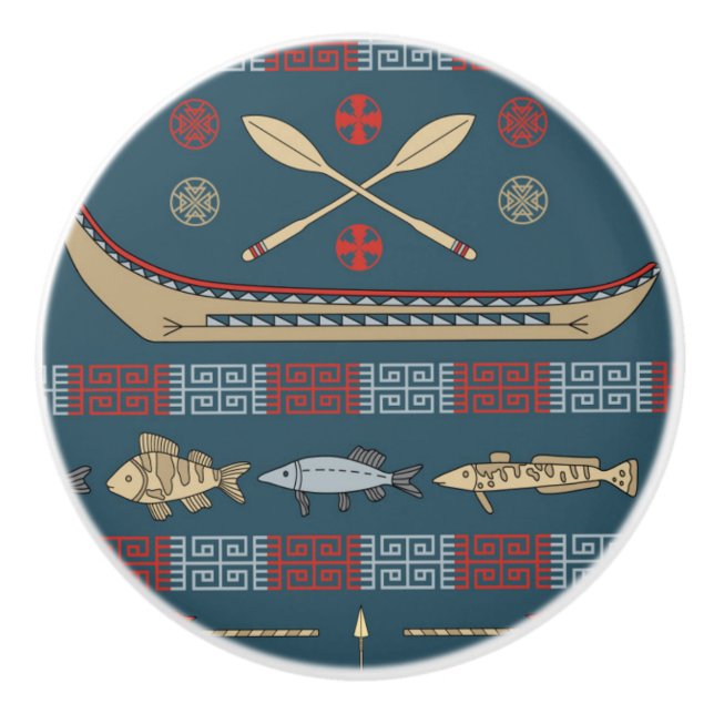 Ethnic Fishing Pattern Ceramic Knob (Front)