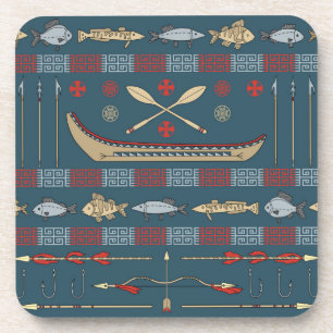 Ethnic Fishing Pattern Coaster