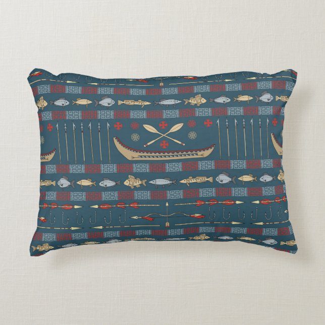 Ethnic Fishing Pattern Decorative Cushion (Front)