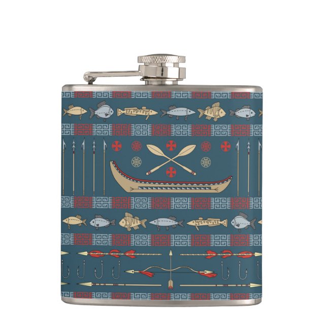 Ethnic Fishing Pattern Hip Flask (Front)