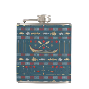 Ethnic Fishing Pattern Hip Flask