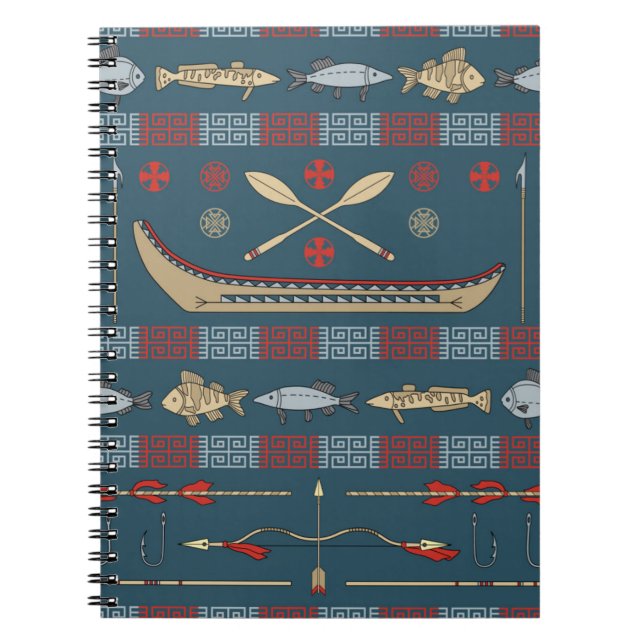 Ethnic Fishing Pattern Spiral Notebook (Front)