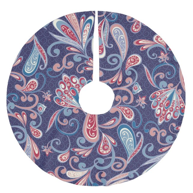Ethnic Floral: Abstract Oriental Seamless. Brushed Polyester Tree Skirt (Front)